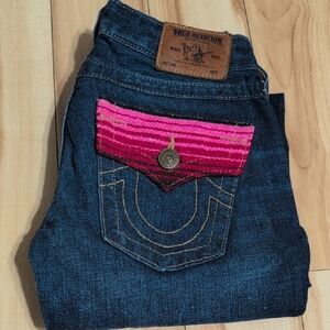 Vintage True Religion Women's Denim Jeans with Bright Details